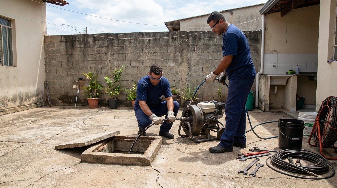 Desentupimento de esgoto residencial em Santa Maria‑RS