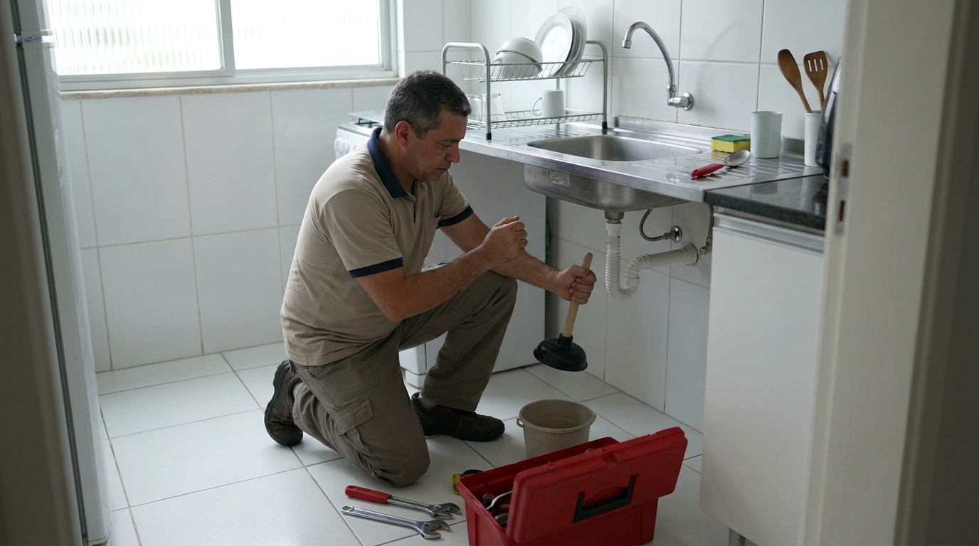 Desentupimento de pia residencial em Santa Maria‑RS