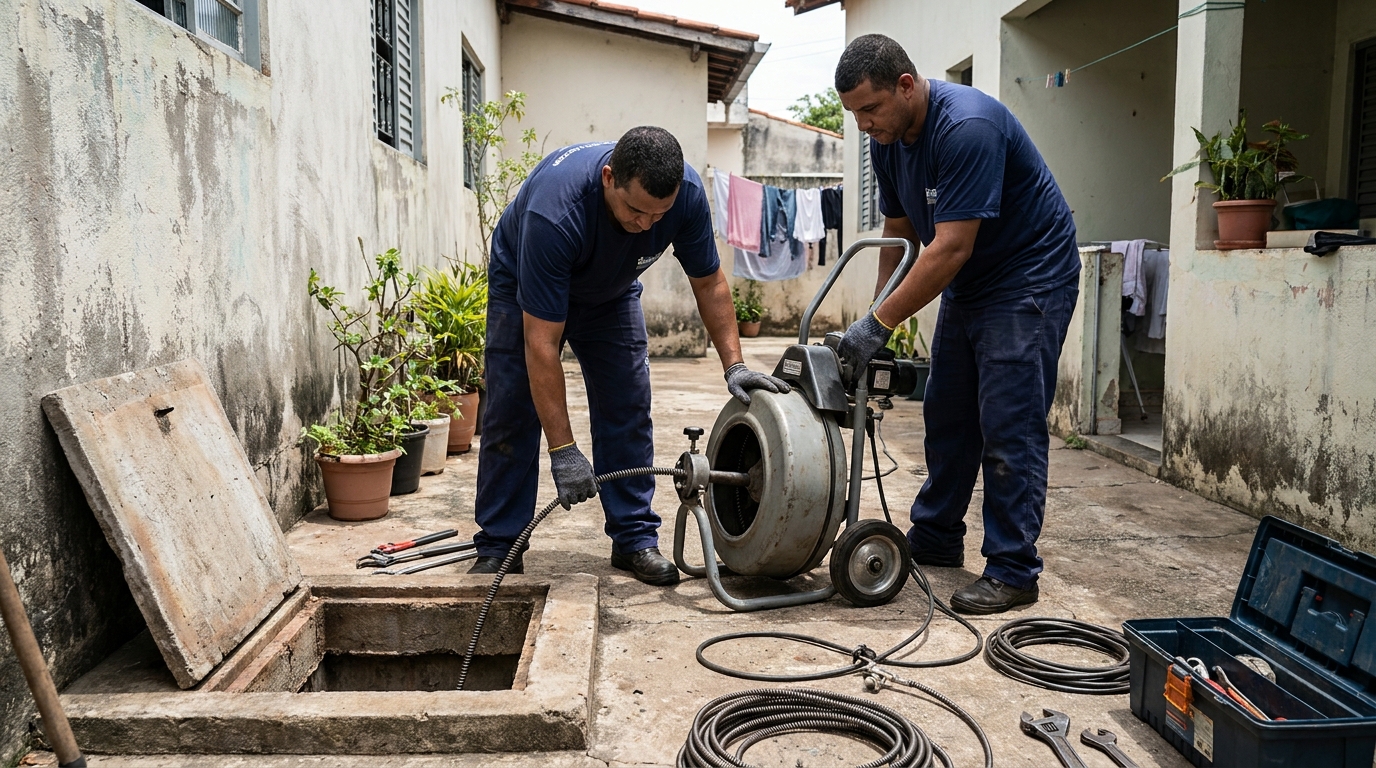 Desentupimento de rede de esgoto em Santa Maria‑RS